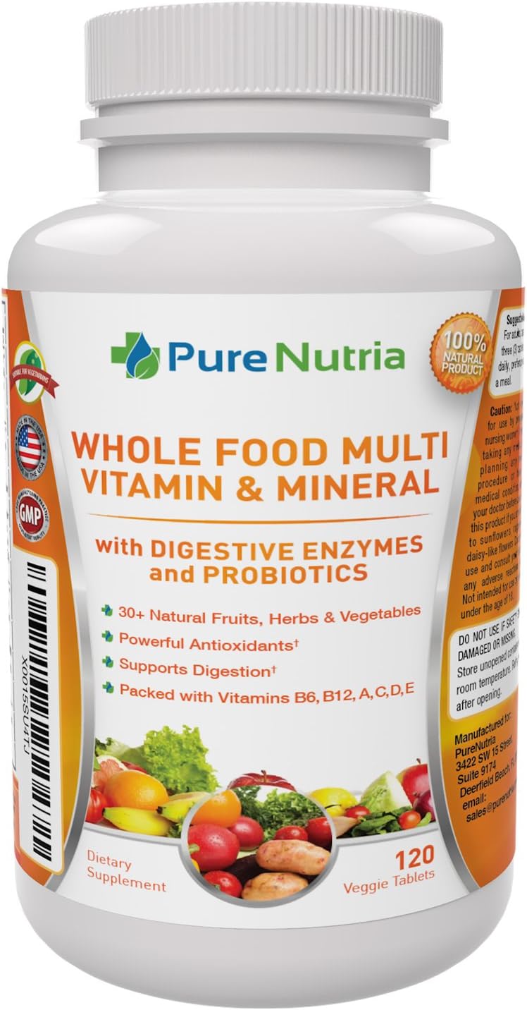 120 Whole Food Multivitamins with Probiotic Enzymes for Men and Women - Rich in WholeFood and Herbal Ingredients - Supports Digestive Health with Powerful Antioxidants