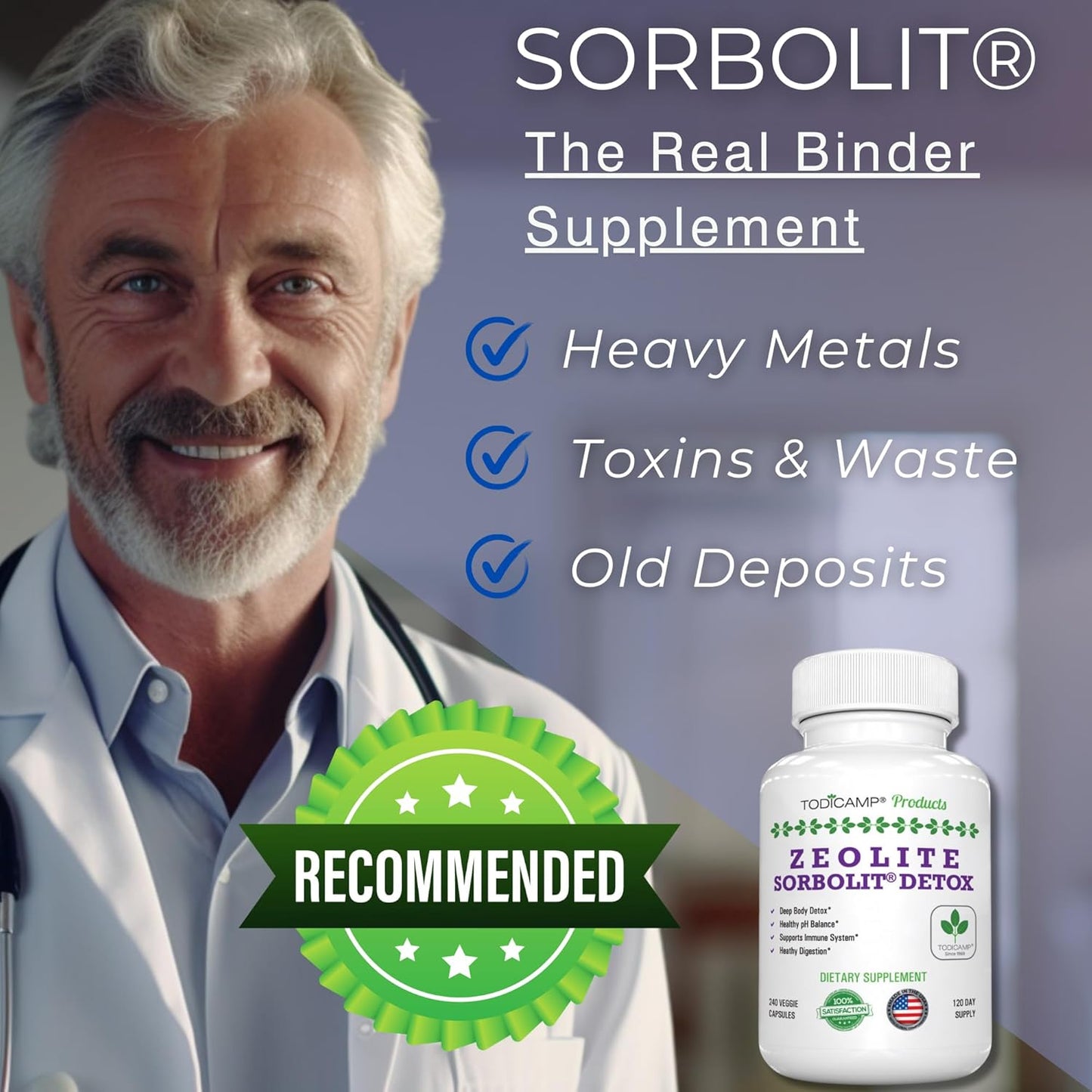 120 Zeolite Capsules for Detox - 2 Month Supply of Clinoptilolite Zeolite Pills - Sorbolit Detox Support