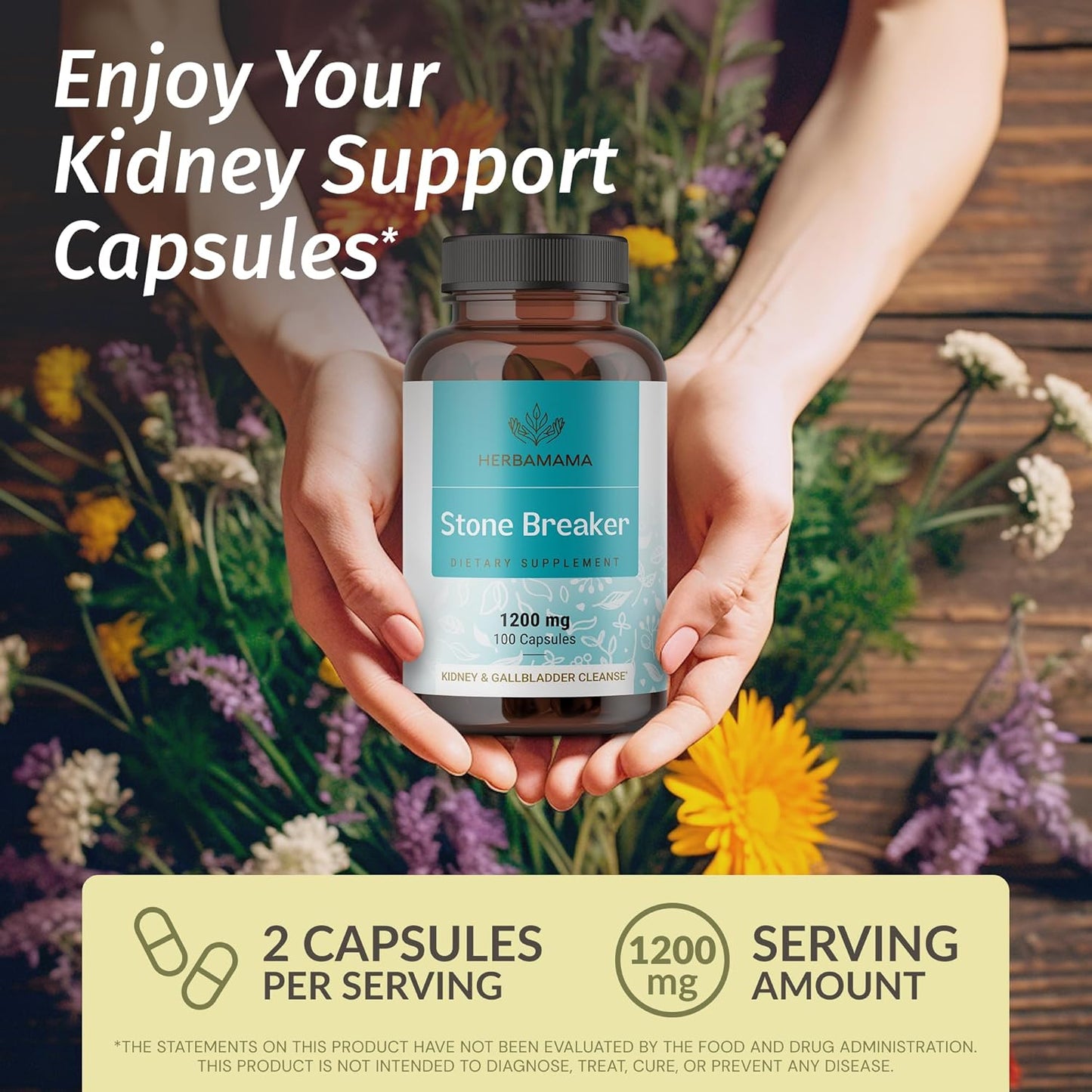 1200 mg Stone Breaker Capsules & Potassium Iodine Gummies Bundle - Vegan & Non-GMO - HERBAMAMA Stone Breaker and Iodine Kit - 2 Pack