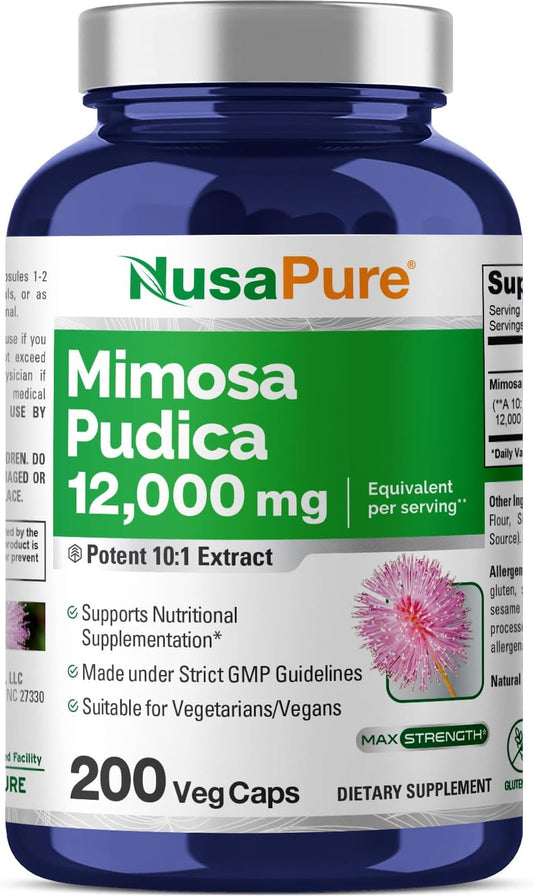 12,000 mg Mimosa Pudica Seed Extract Capsules - 200 Vegan Capsules, Non-GMO & Gluten Free