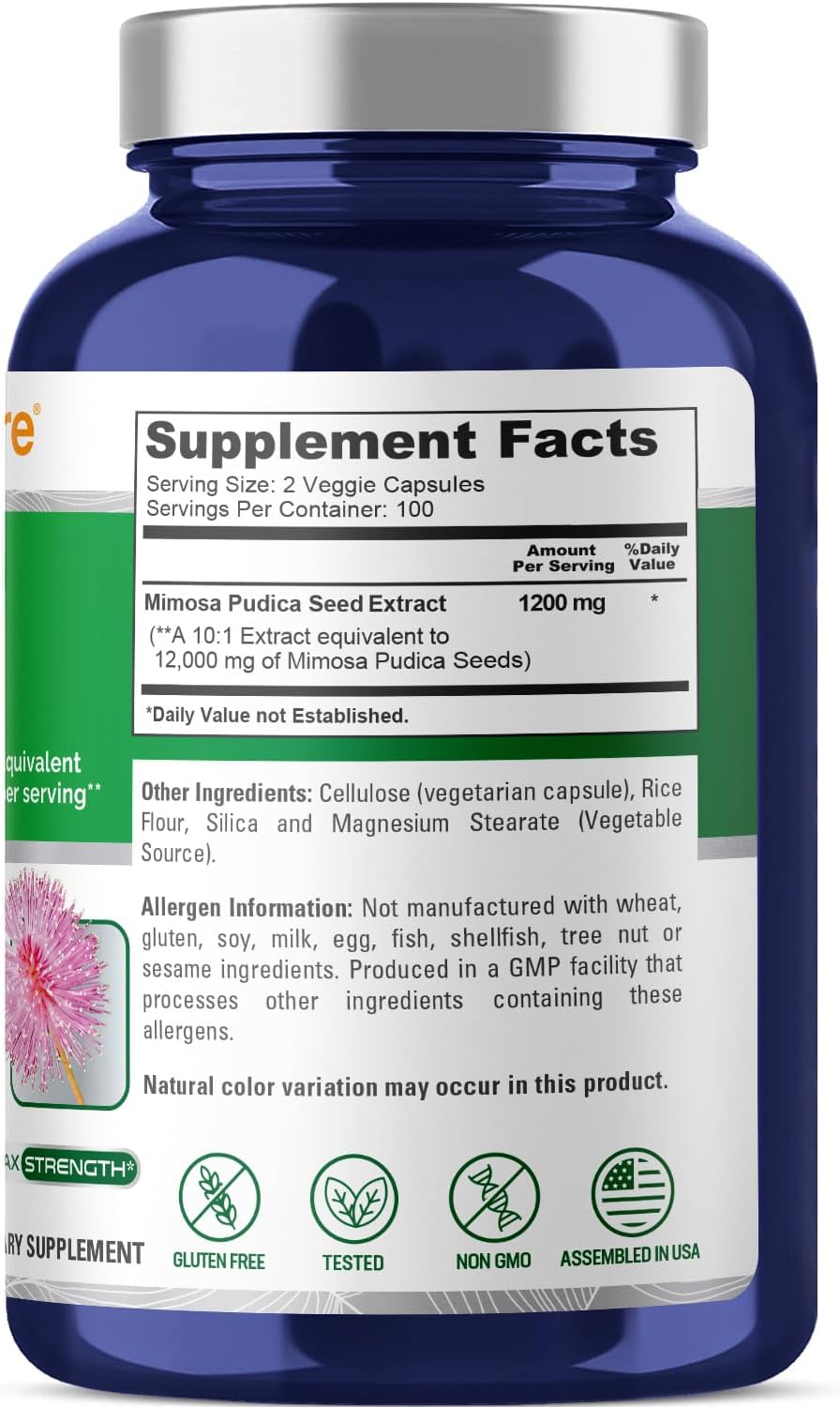 12,000 mg Mimosa Pudica Seed Extract Capsules - 200 Vegan Capsules, Non-GMO & Gluten Free