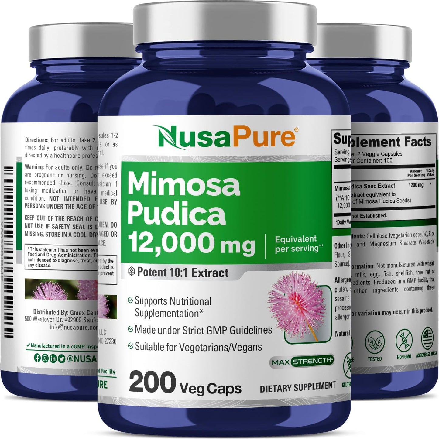 12,000 mg Mimosa Pudica Seed Extract Capsules - 200 Vegan Capsules, Non-GMO & Gluten Free