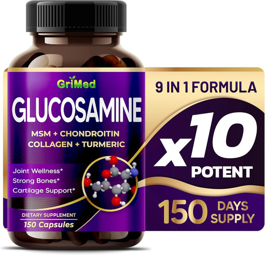 12,000mg Glucosamine Supplement with MSM, Chondroitin, Collagen, Turmeric - Joint Wellness and Bone Support - Made in USA