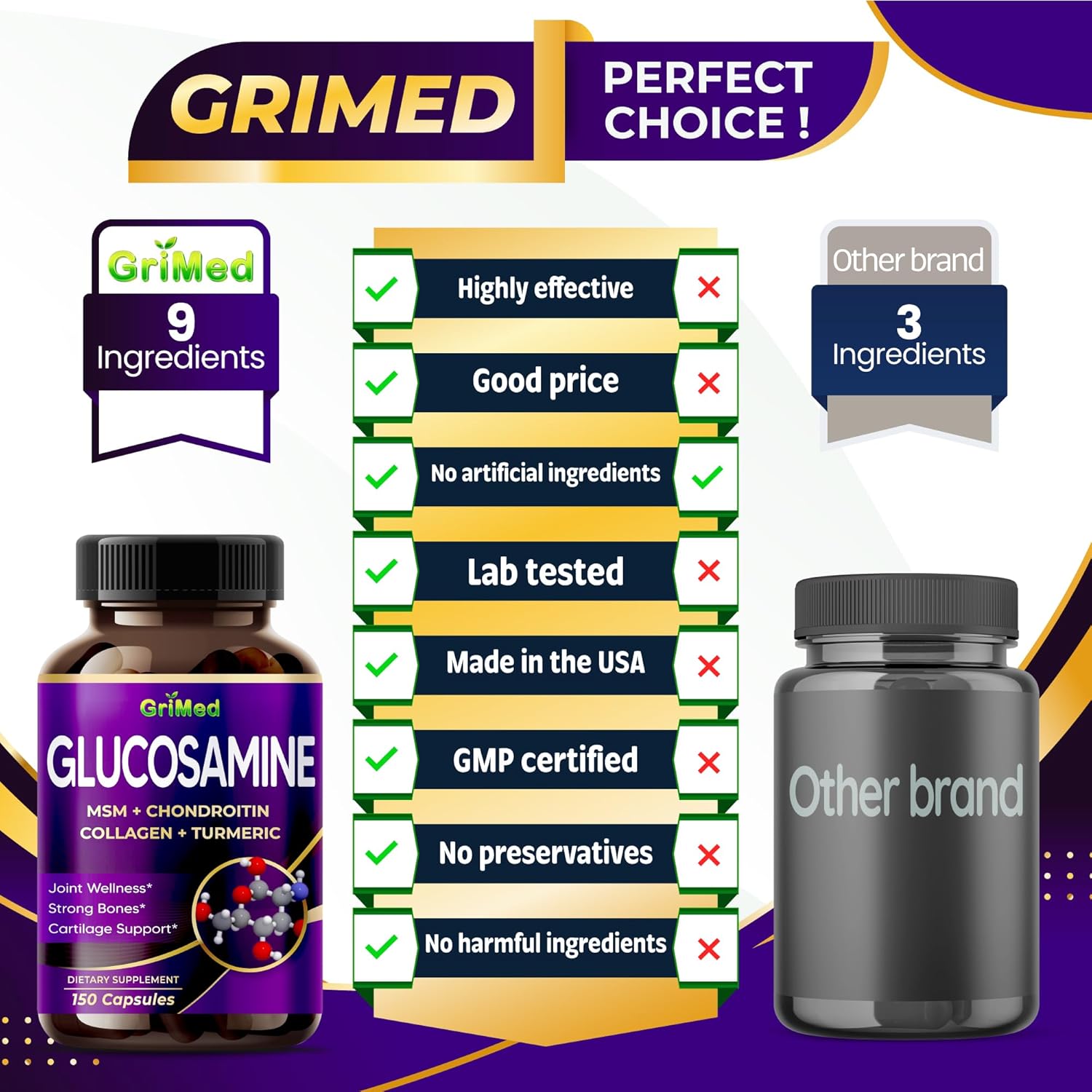 12,000mg Glucosamine Supplement with MSM, Chondroitin, Collagen, Turmeric - Joint Wellness and Bone Support - Made in USA