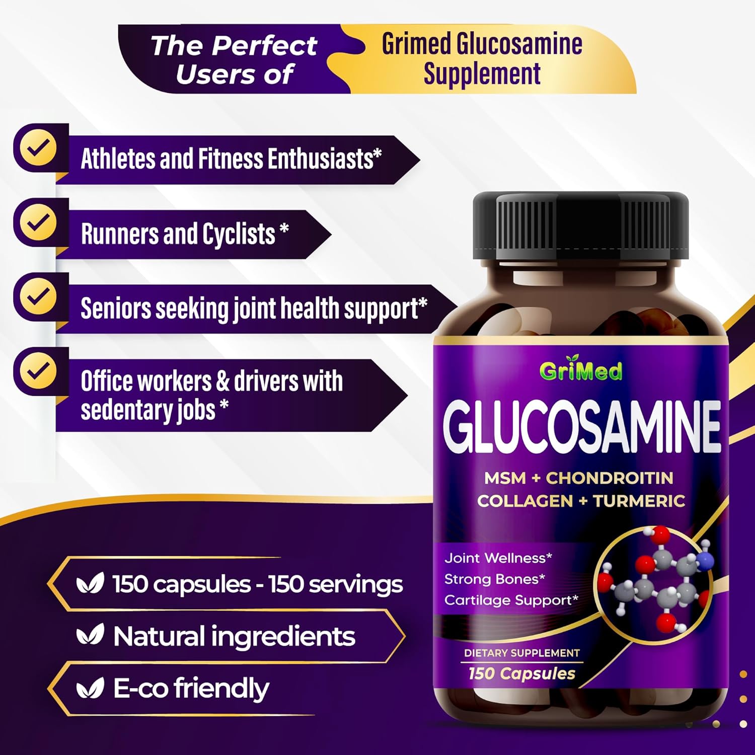 12,000mg Glucosamine Supplement with MSM, Chondroitin, Collagen, Turmeric - Joint Wellness and Bone Support - Made in USA
