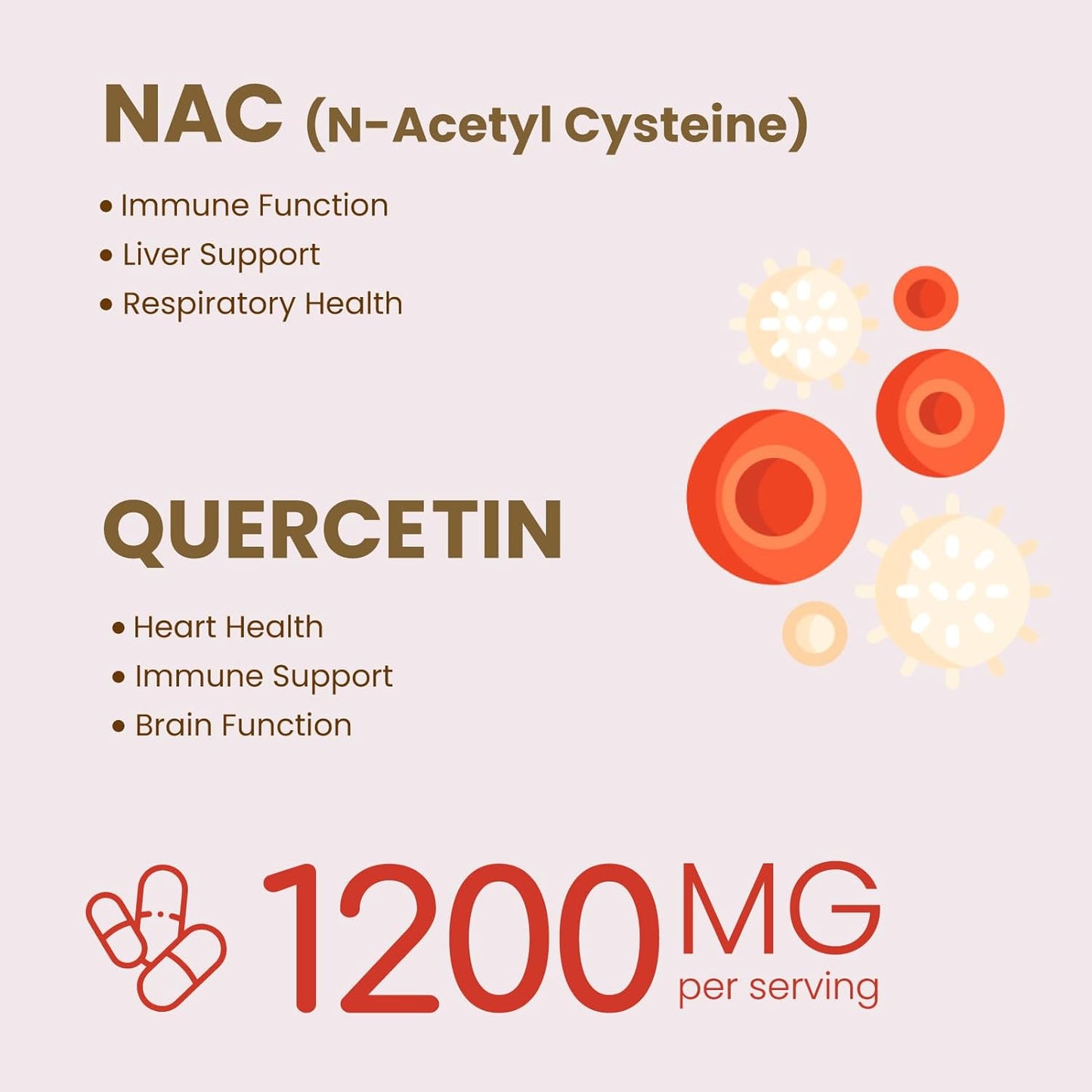 1200mg Acetyl L-Carnitine with Quercetin Supplement for Respiratory, Liver & Immune Support - Made in USA