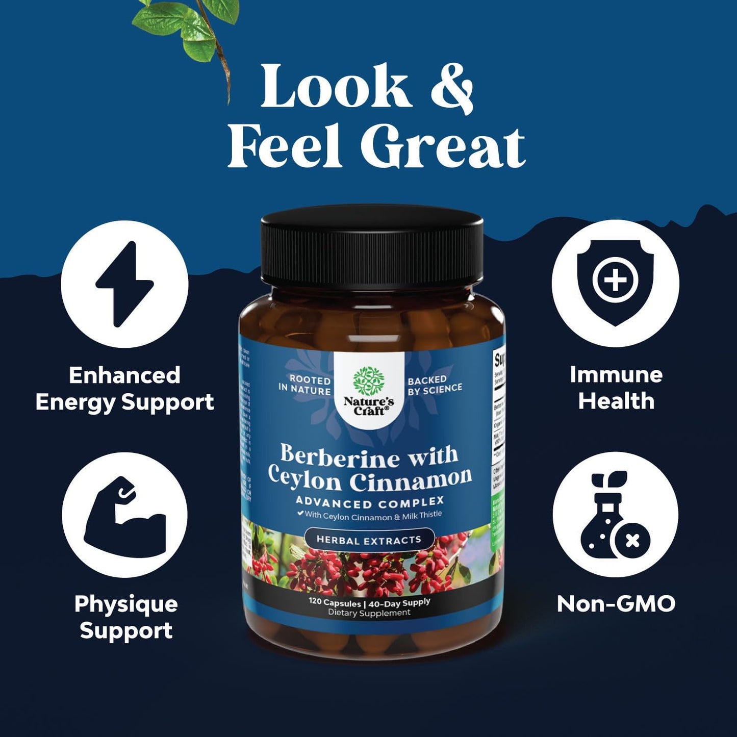 1200mg Berberine Plus Complex with Ceylon Cinnamon and Milk Thistle - Heart Health and Sugar Support - 120 Capsules