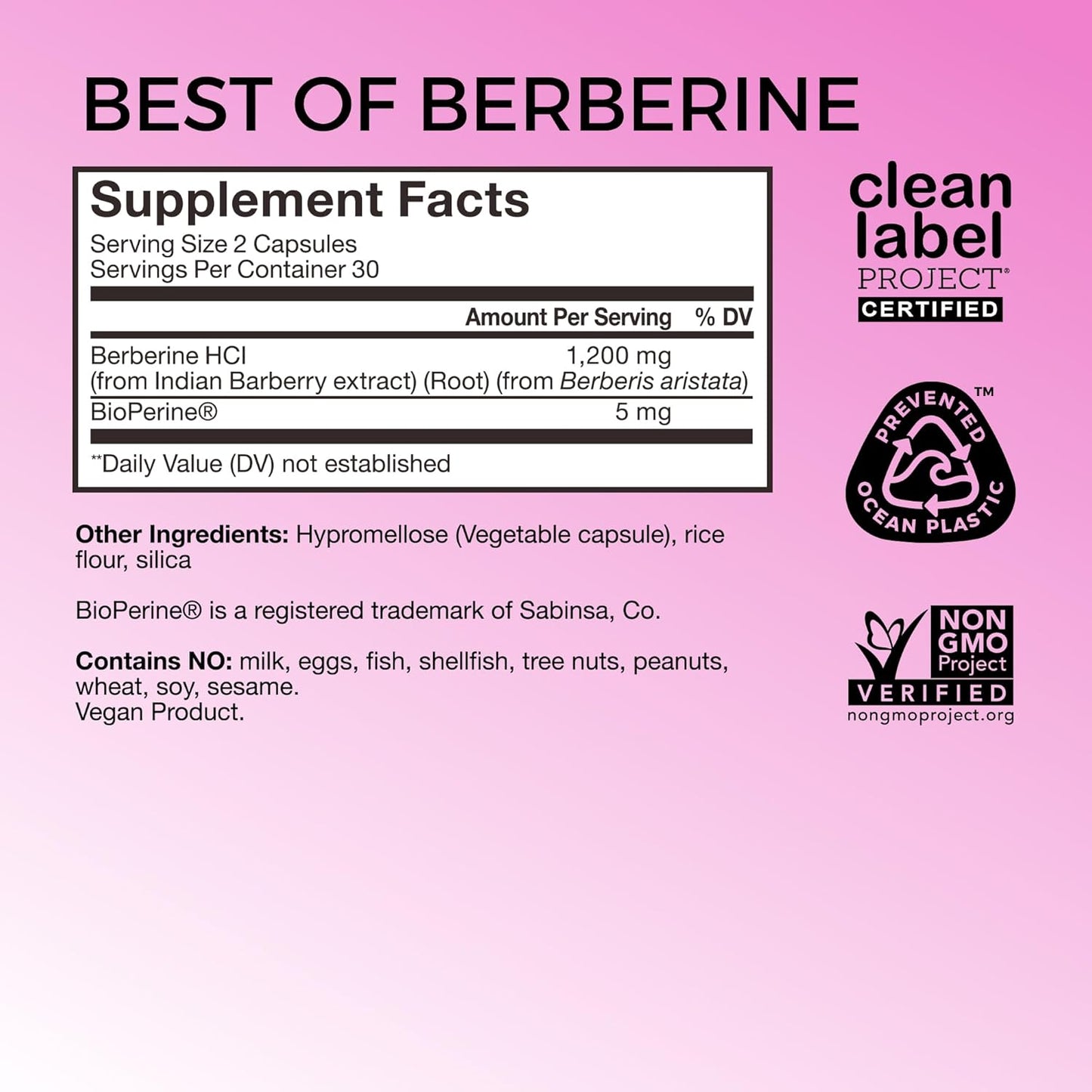 1200mg Berberine Supplement with BioPerine for Metabolic Wellness - Enhanced Potency (60 Capsules)