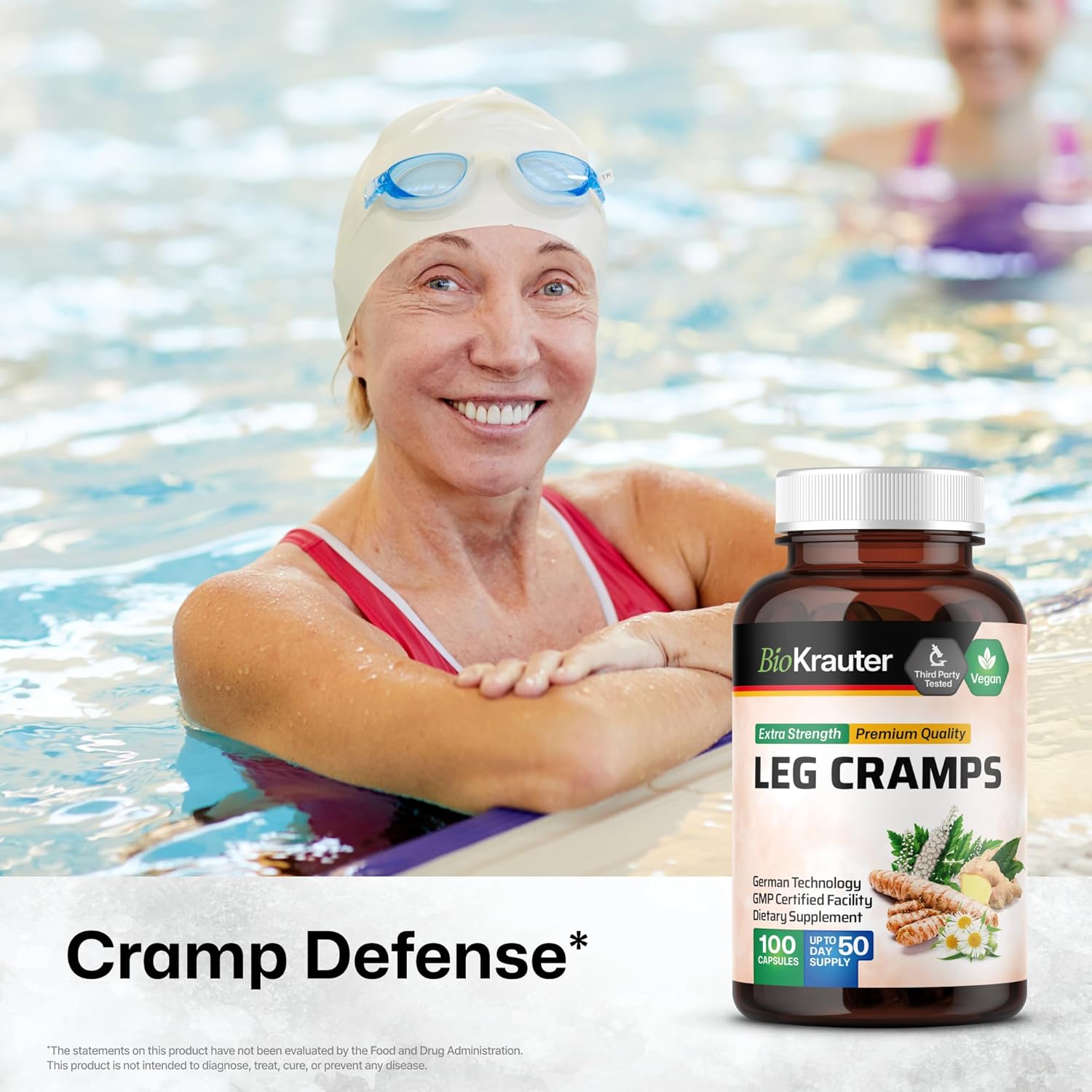 1200mg Bio Kräuter Leg Cramps Capsules with Magnesium - Vegan Caps with Turmeric & Ginger - Natural Formula Without Quinine - 100 Count