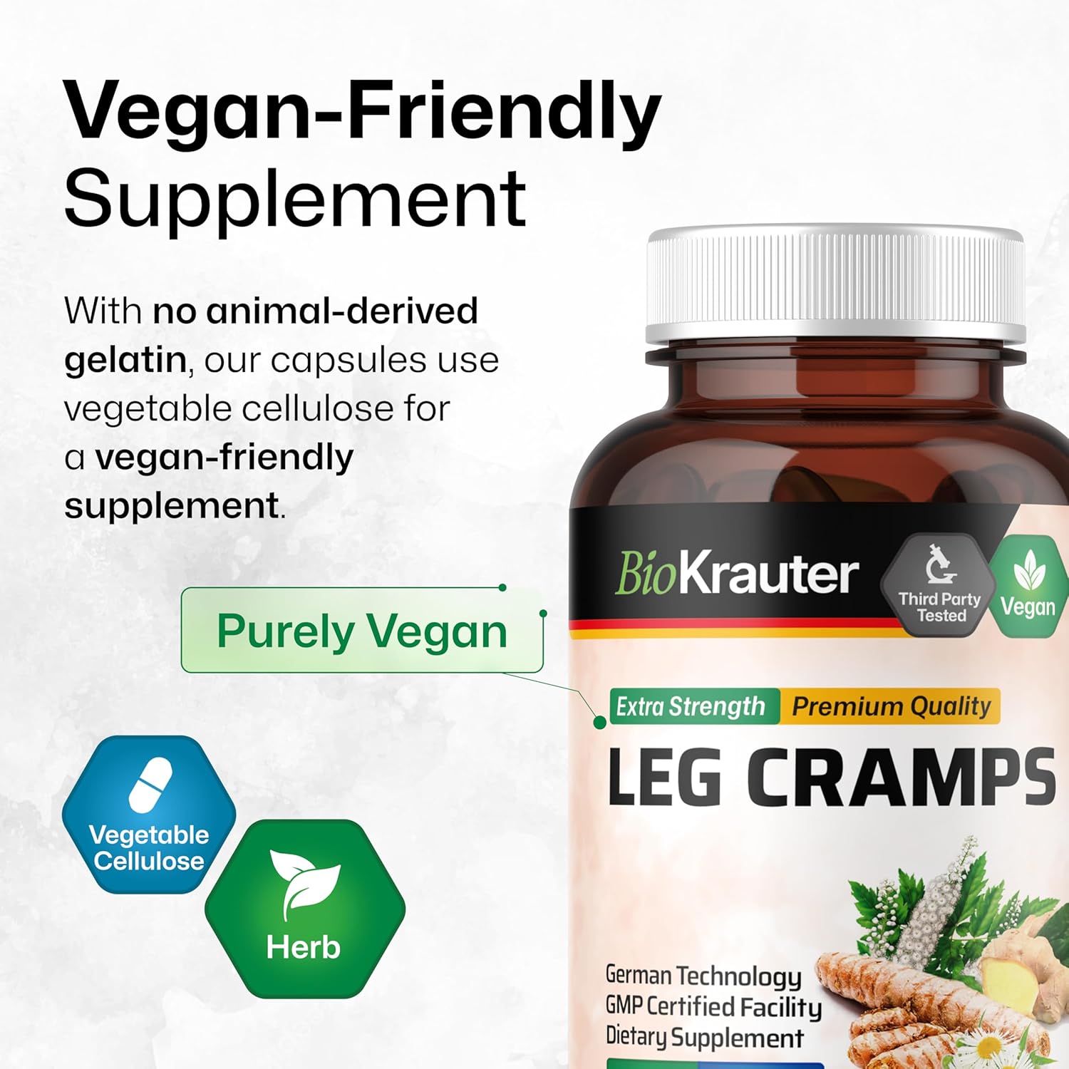 1200mg Bio Kräuter Leg Cramps Capsules with Magnesium - Vegan Caps with Turmeric & Ginger - Natural Formula Without Quinine - 100 Count