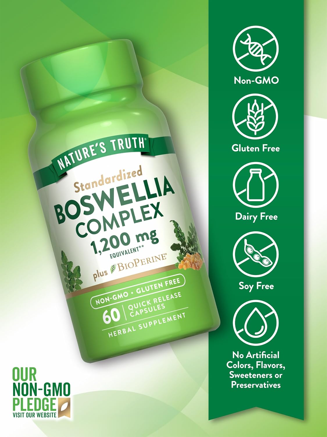 1200mg Boswellia Complex Capsules with BioPerine - Non-GMO & Gluten Free Supplement