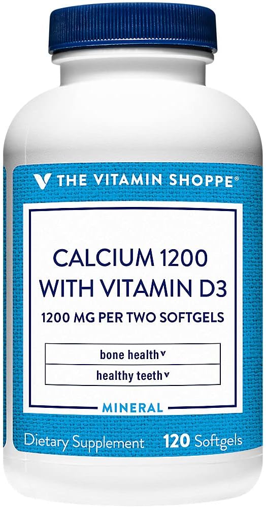 1200mg Calcium Carbonate Softgels with 400IU Vitamin D for Bone & Teeth Health - 100% Daily Value - 120 Count