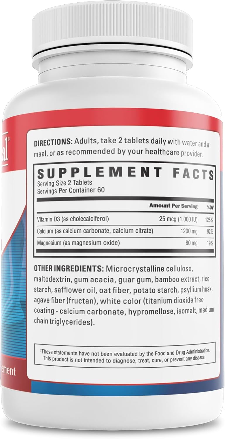 1200mg Calcium Citrate & Carbonate Complex with Magnesium & Vitamin D3 - Vegan, Non-GMO - Bone & Muscle Support - 120 Tablets