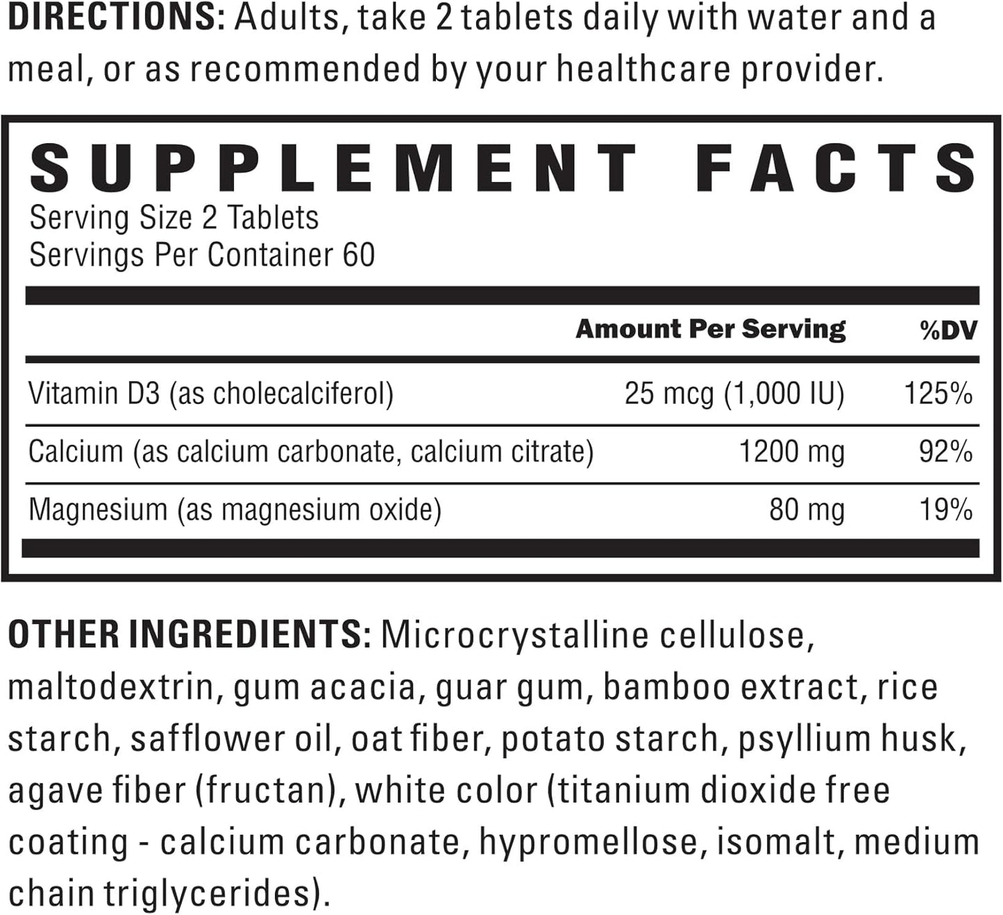 1200mg Calcium Citrate & Carbonate Complex with Magnesium & Vitamin D3 - Vegan, Non-GMO - Bone & Muscle Support - 120 Tablets