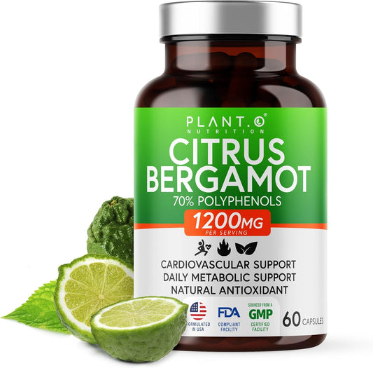 1200mg Citrus Bergamot Supplement with 70% Polyphenols - Pure Extract for Heart Health - 60 Capsules - Made in USA