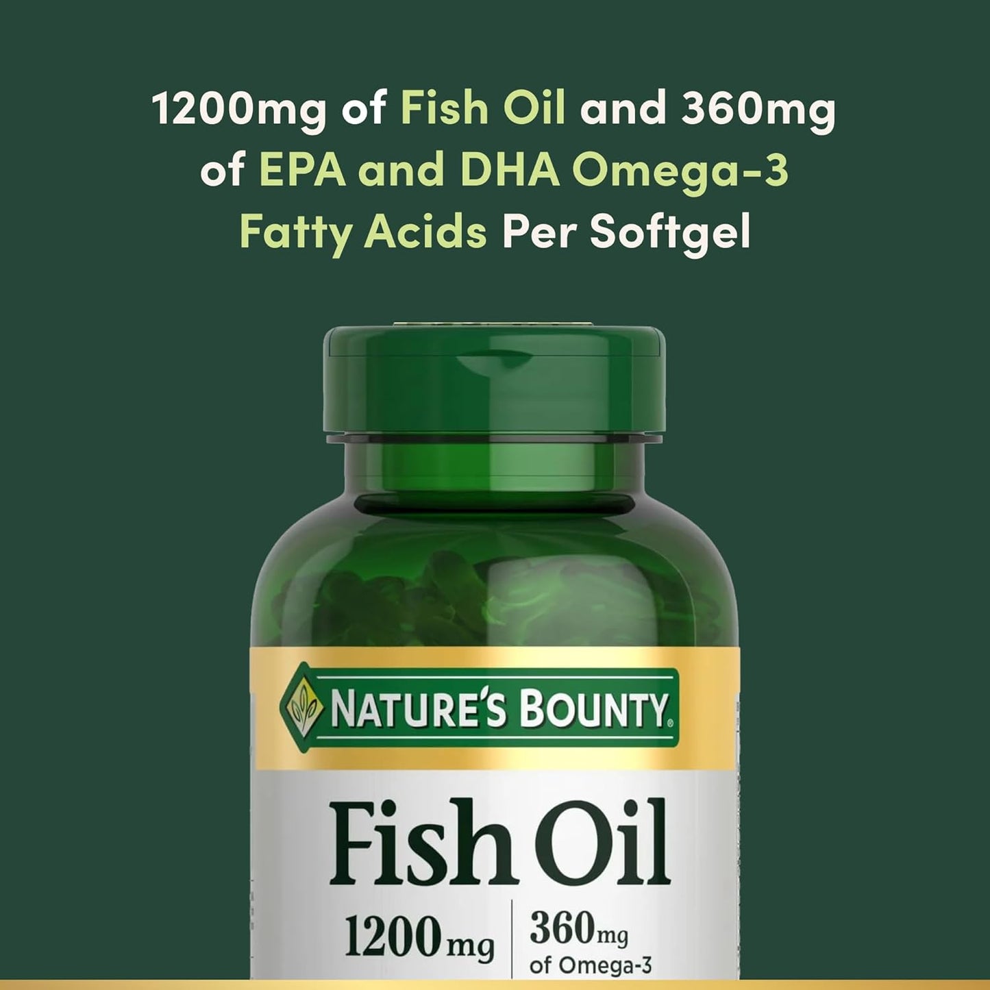 1200mg Fish Oil Softgels for Heart Health - 200 Ct, 360mg Omega-3, Rapid Release Formula