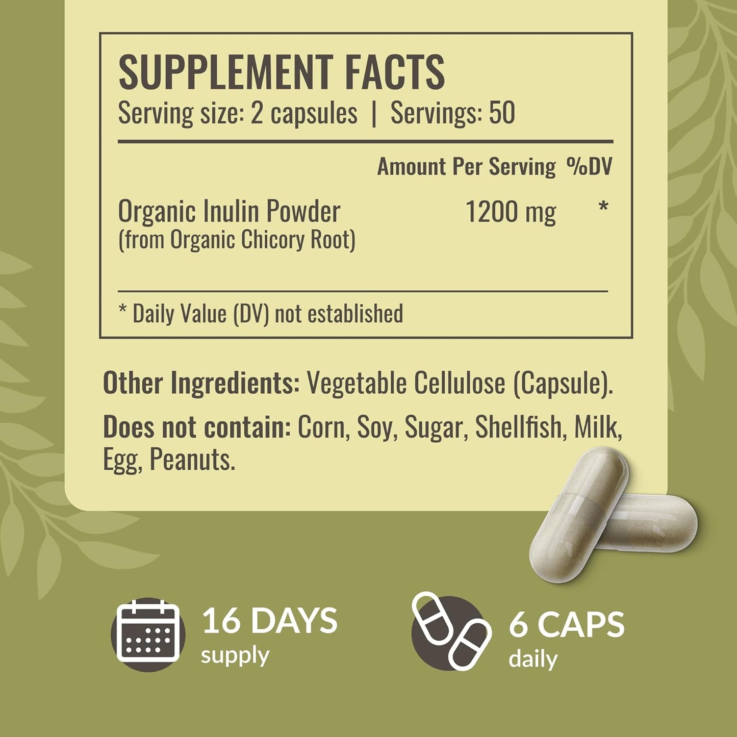 1200mg HERBAMAMA Inulin Powder Capsules for Digestive Support & Gut Cleanse - Vegan Non-GMO Chicory Root Supplement