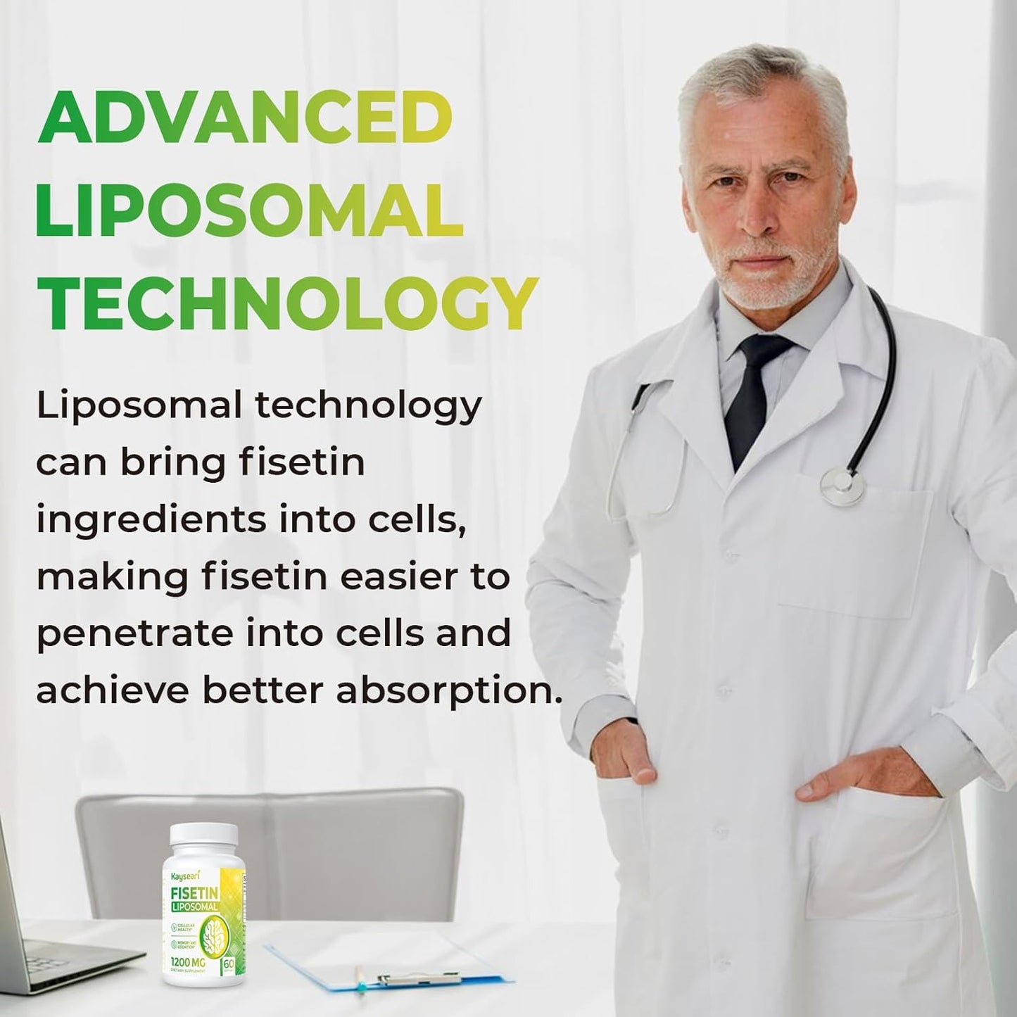 1200mg Liposomal Fisetin Supplements - High Purity Antioxidants for Immunity, Cognitive Support - Non-GMO - 60 Capsules