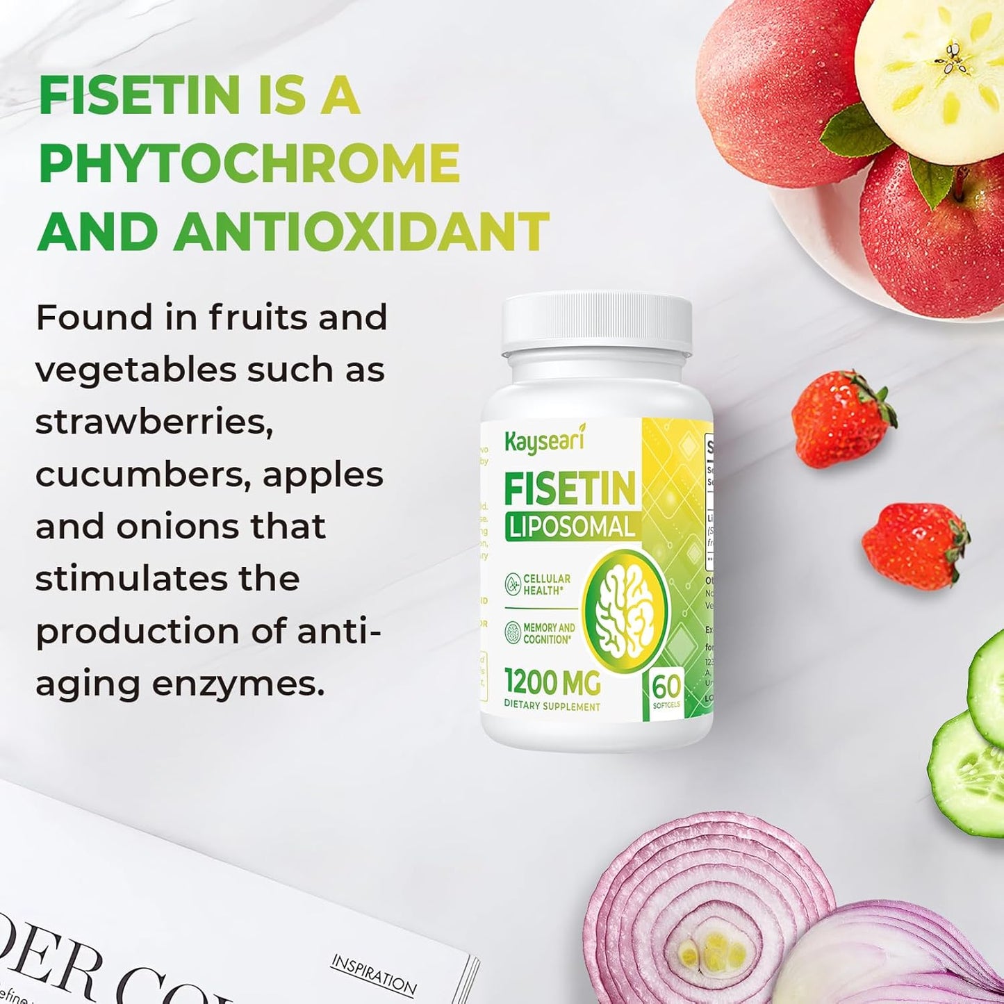 1200mg Liposomal Fisetin Supplements - High Purity Antioxidants for Immunity, Cognitive Support - Non-GMO - 60 Capsules