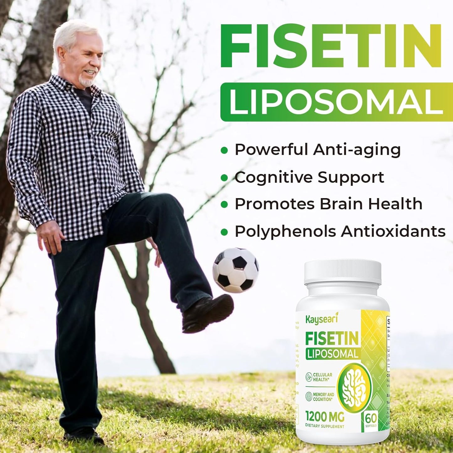 1200mg Liposomal Fisetin Supplements - High Purity Antioxidants for Immunity, Cognitive Support - Non-GMO - 60 Capsules