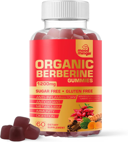 1200mg Mood Mingle Berberine Gummies with Ceylon Cinnamon, Turmeric, Milk Thistle & Artichoke - Sugar & Gluten Free - GMP Quality