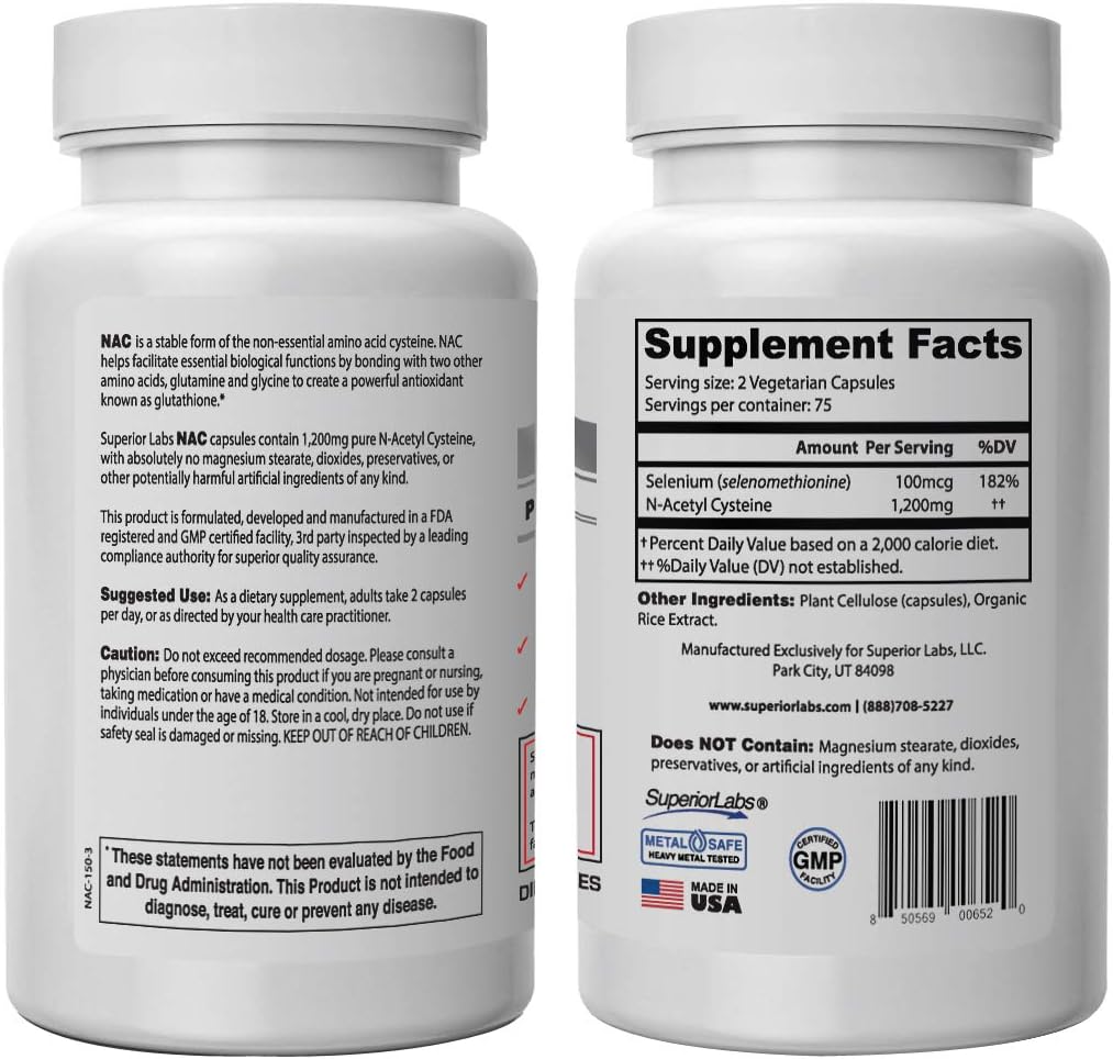 1200mg NAC Dietary Supplement with Selenium - Free Radical Protection & Immune Support - 150 Veg Capsules - Cellular Health Support