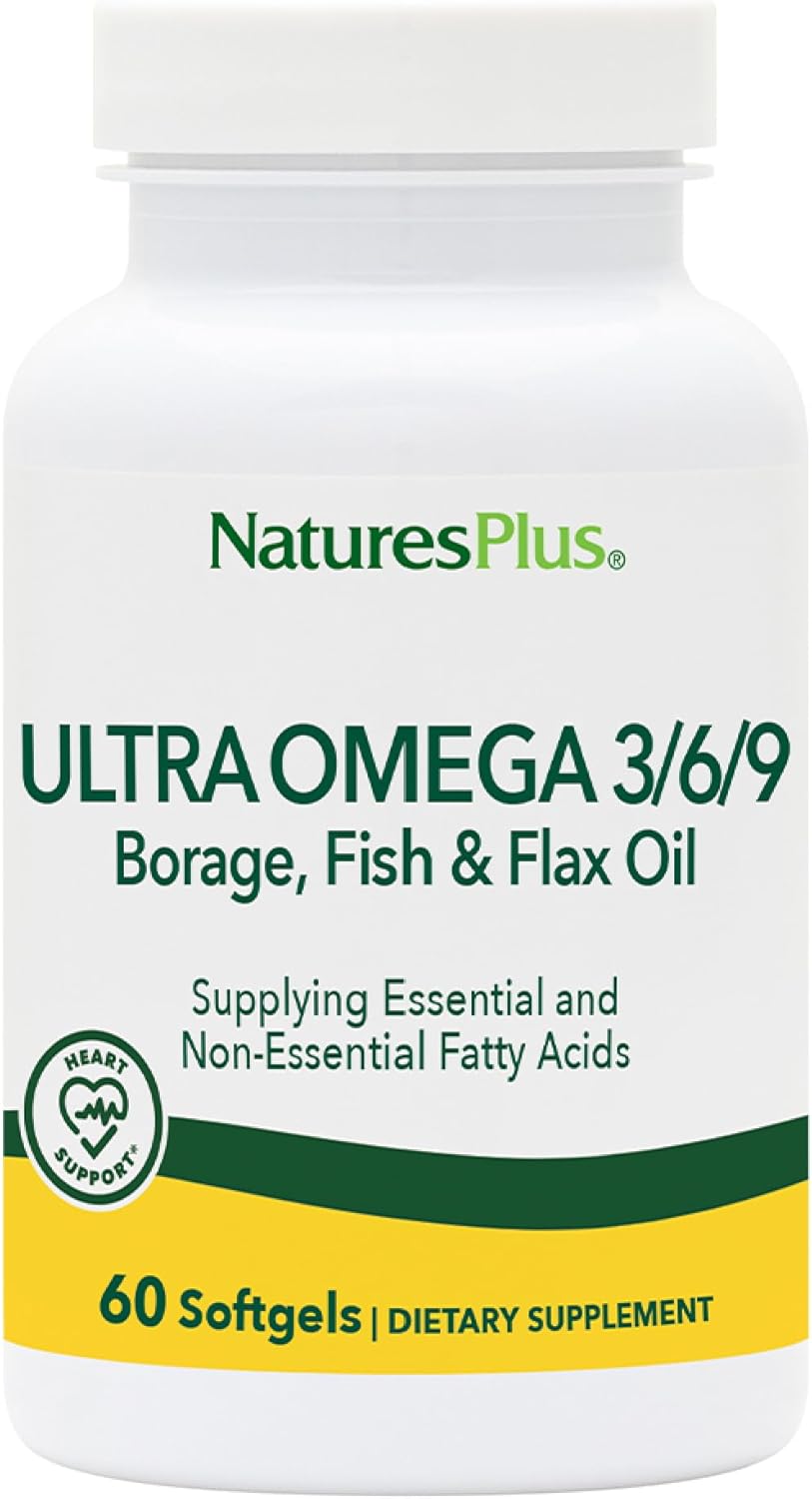 1200mg Natures Plus Ultra Omega 3-6-9 Softgels with Borage, Fish, and Flax Oil - Gluten-Free, 60 Servings