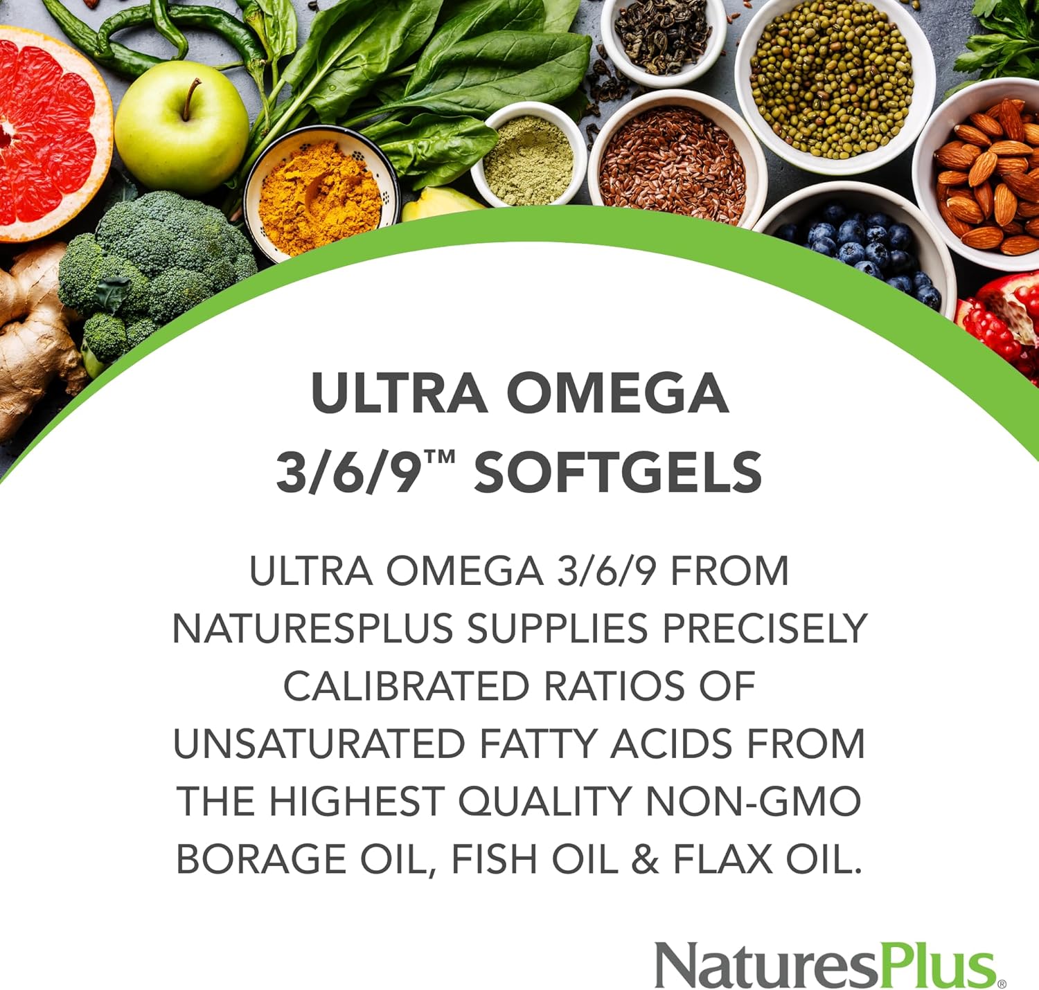 1200mg Natures Plus Ultra Omega 3-6-9 Softgels with Borage, Fish, and Flax Oil - Gluten-Free, 60 Servings