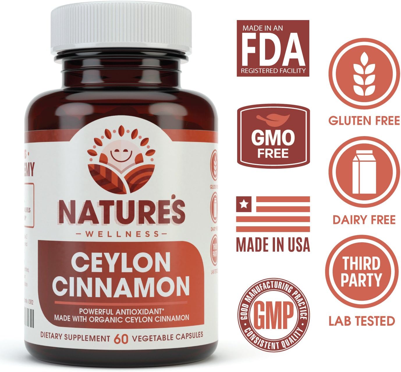 1200mg Organic Ceylon Cinnamon Capsules - Antioxidant for Joint Health - Non-GMO - 60 Capsules
