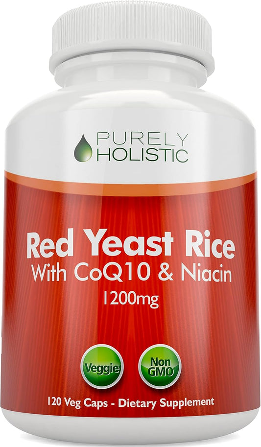 1200mg Red Yeast Rice with CoQ10 & Niacin Capsules - 120 Vegetarian, Non-Irradiated, Citrinin-Free