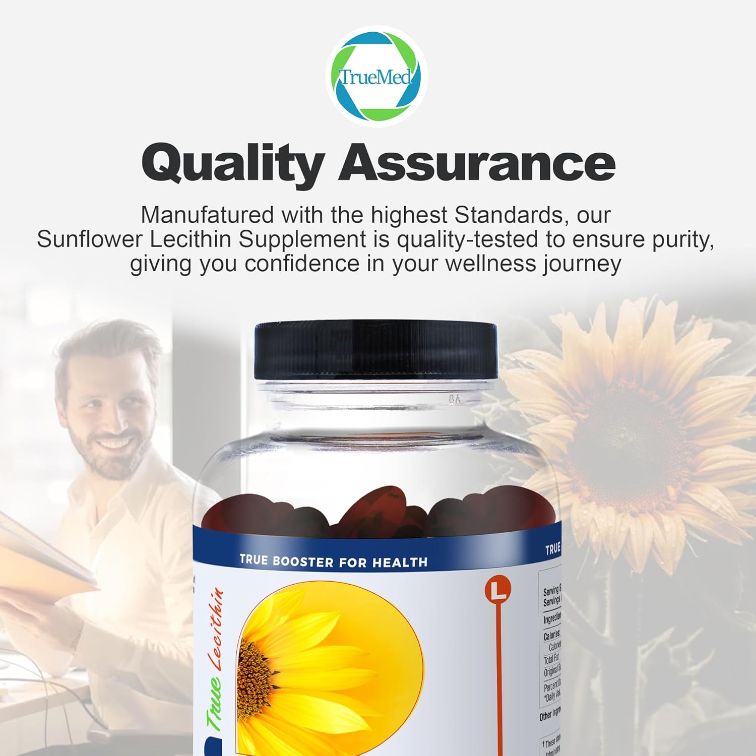 1200mg Sunflower Lecithin Softgels for Brain, Heart, Nerve, and Liver Support - Cognitive Function, Cholesterol, Cardiovascular Health - Non-GMO, High Absorption - 100 Count