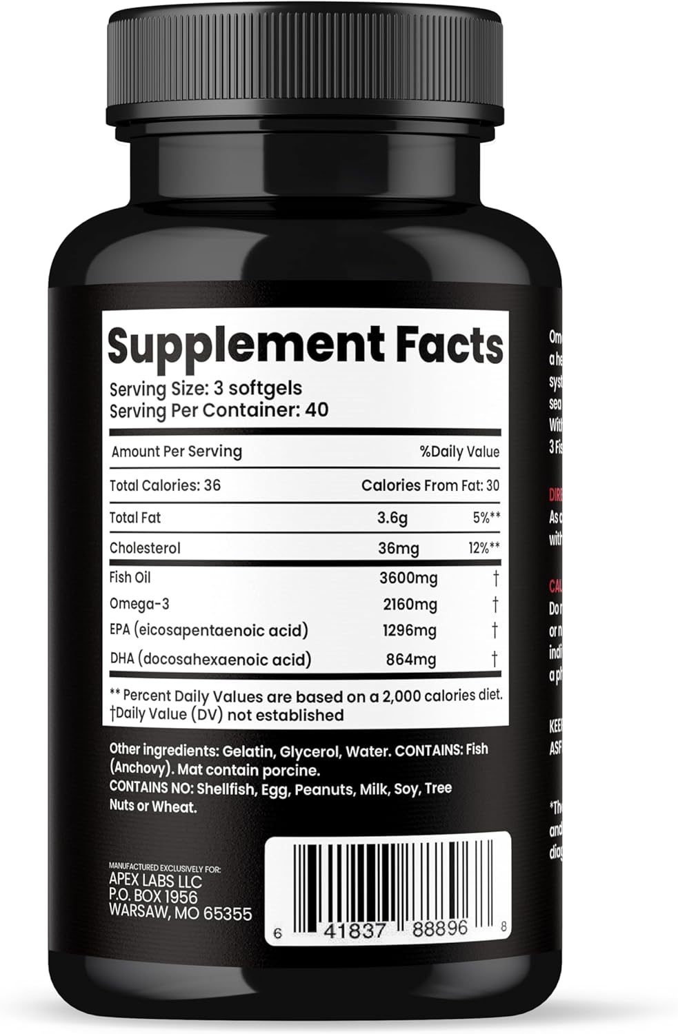 1200mg Triple Strength Omega 3 Fish Oil Supplement from Wild Alaska Pollock - Burpless, High EPA & DHA - 120 Softgels