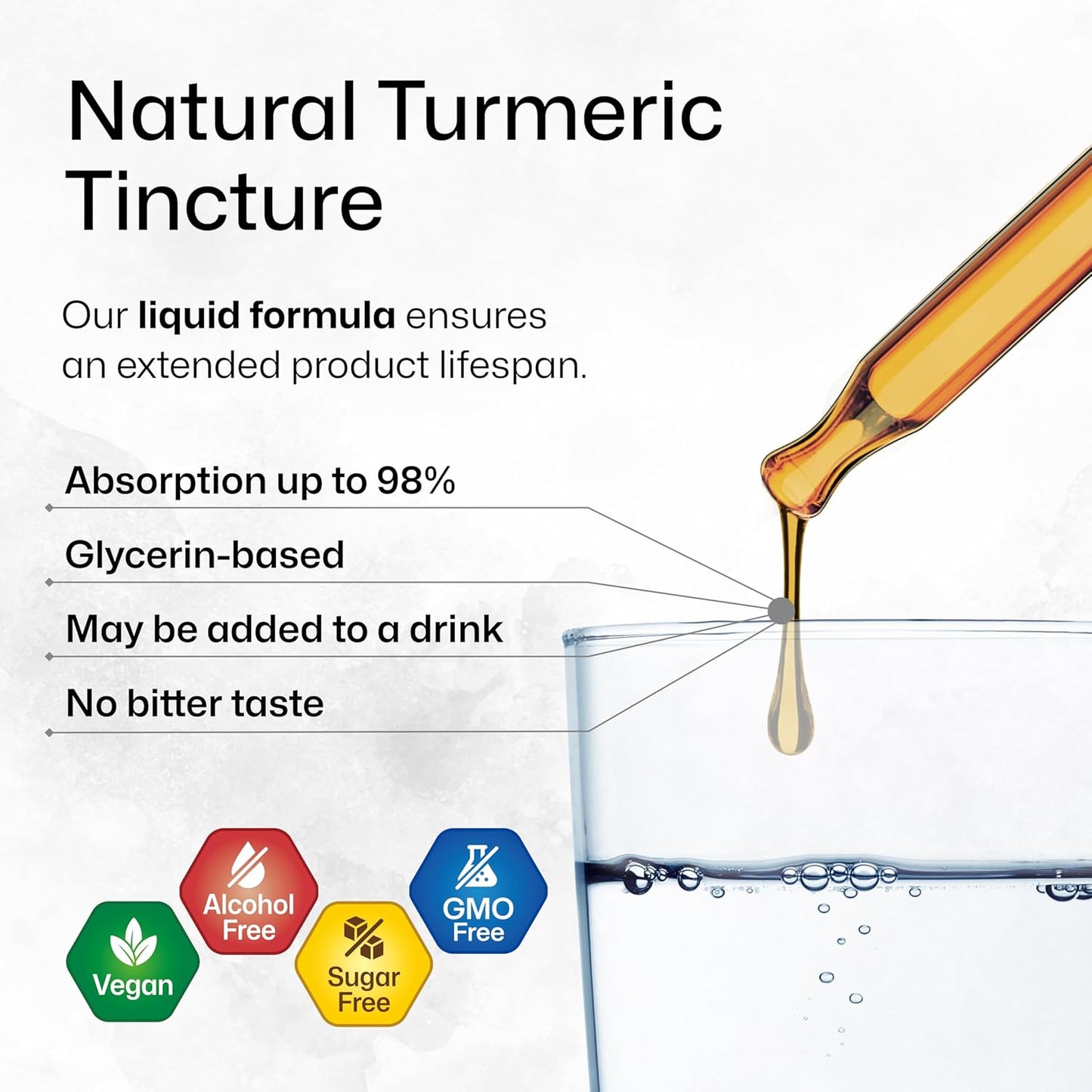 1200mg Turmeric Curcumin Tincture with Black Pepper Extract - Vegan Drops - Alcohol-Free - 2 Fl.Oz.