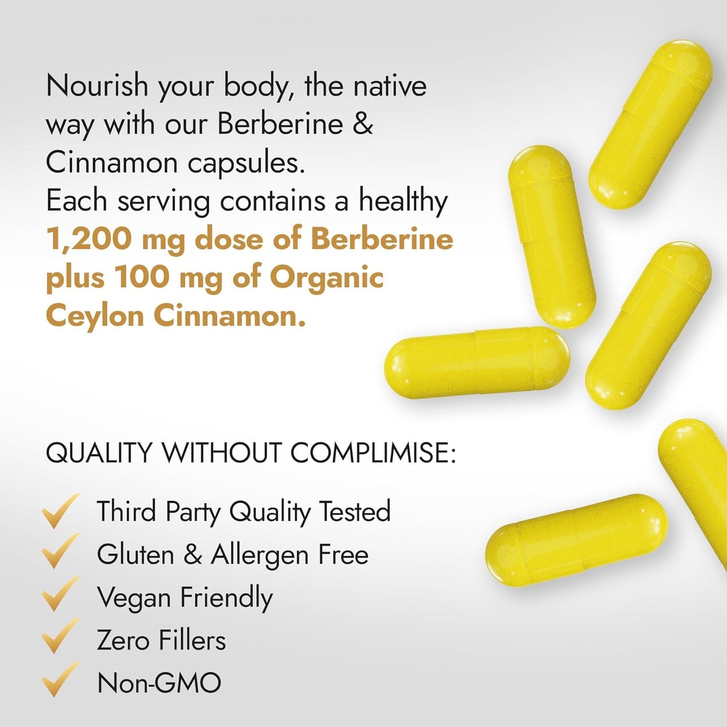 120ct Berberine HCL 1,200mg with Ceylon Cinnamon for Heart Health & Slimming Formula | Non-GMO, Lab Tested, Zero Fillers | Native Oasis Berberine Supplement from Sri Lanka