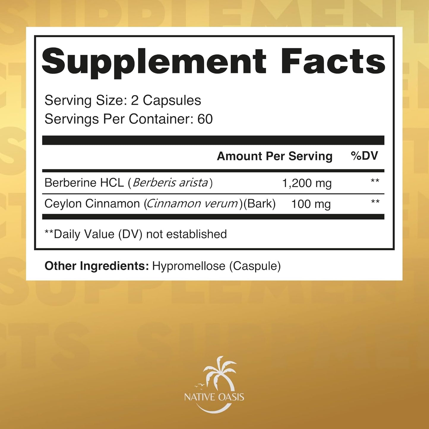 120ct Berberine HCL 1,200mg with Ceylon Cinnamon for Heart Health & Slimming Formula | Non-GMO, Lab Tested, Zero Fillers | Native Oasis Berberine Supplement from Sri Lanka