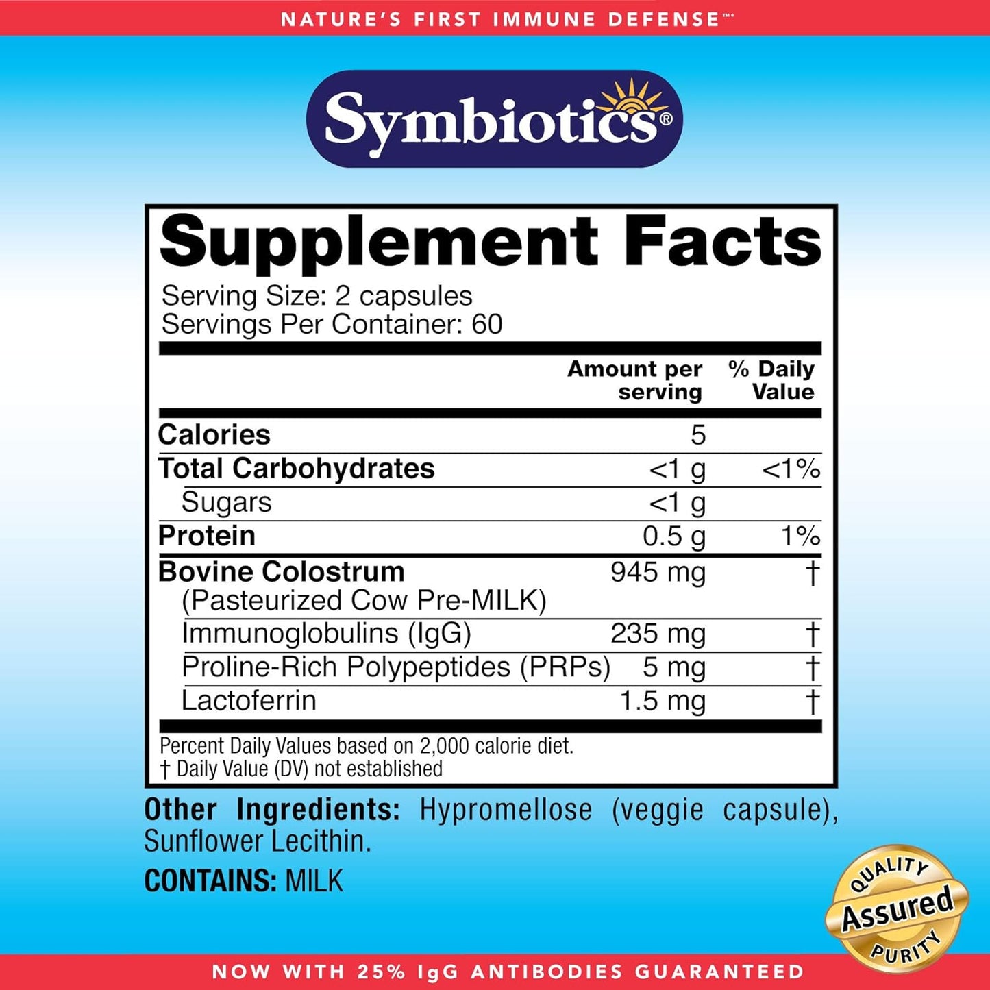 120ct Symbiotics Colostrum Vegetable Capsules - Boost Immunity with Lactoferrin & Immunoglobulin - Gluten Free Colostrum Protein Supplement