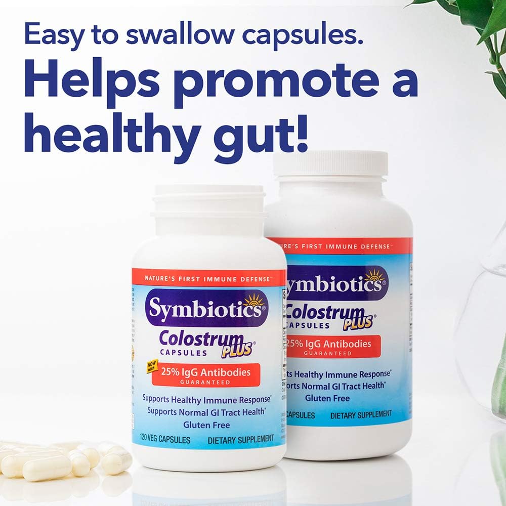 120ct Symbiotics Colostrum Vegetable Capsules - Boost Immunity with Lactoferrin & Immunoglobulin - Gluten Free Colostrum Protein Supplement