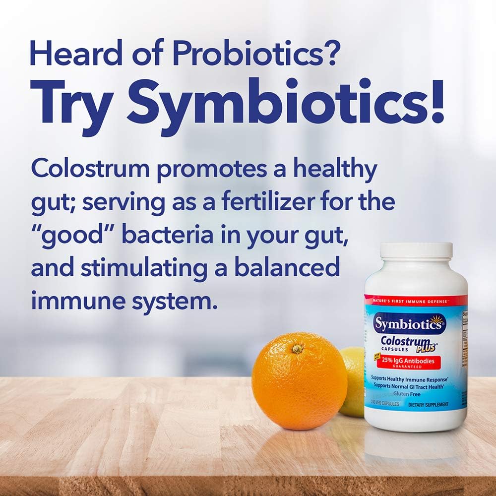 120ct Symbiotics Colostrum Vegetable Capsules - Boost Immunity with Lactoferrin & Immunoglobulin - Gluten Free Colostrum Protein Supplement