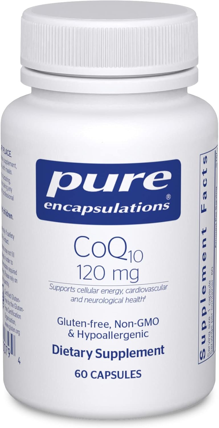 120mg Pure Encapsulations CoQ10 Supplement - Heart Health, Energy, Antioxidants, Brain & Memory Support - Cellular Health, Cognition & Cardiovascular Support - 60 Capsules
