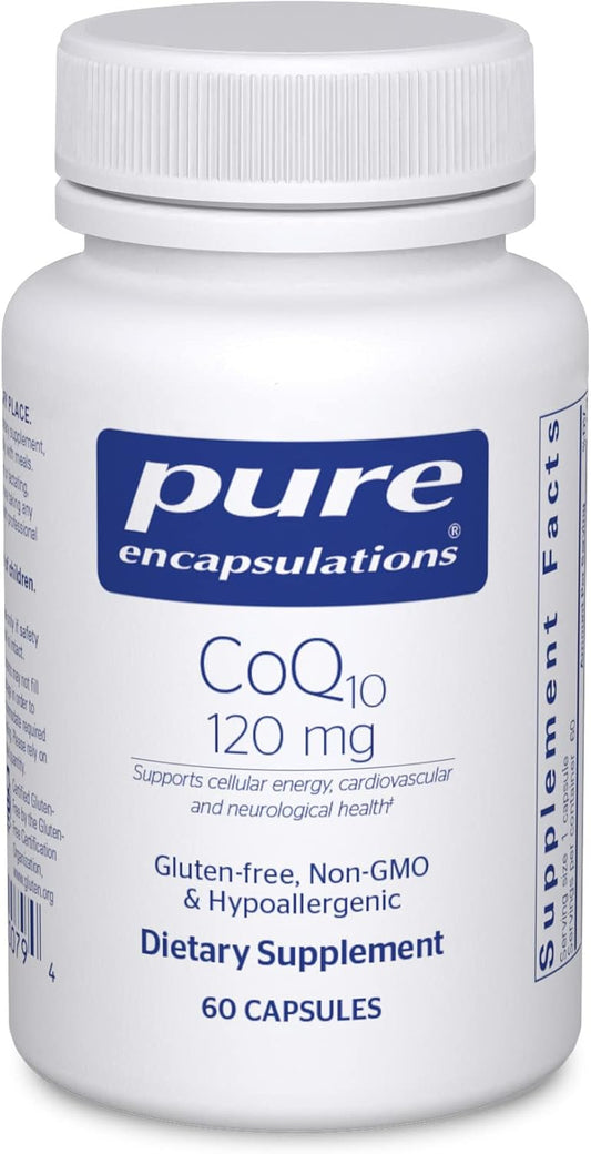 120mg Pure Encapsulations CoQ10 Supplement - Heart Health, Energy, Antioxidants, Brain & Memory Support - Cellular Health, Cognition & Cardiovascular Support - 60 Capsules