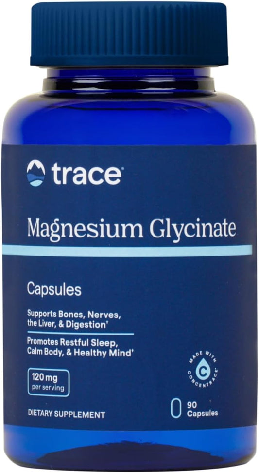 120mg Trace Minerals Magnesium Glycinate Capsules - Supports Bone Strength, Muscle Function, Healthy Sleep & Nerve Health - 90 Servings