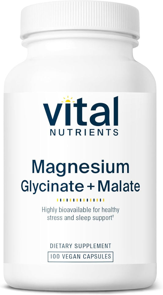 120mg Vegan Magnesium Glycinate + Malate Supplement for Muscle, Heart, Bone Support* | Promotes Relaxation | 100 Capsules