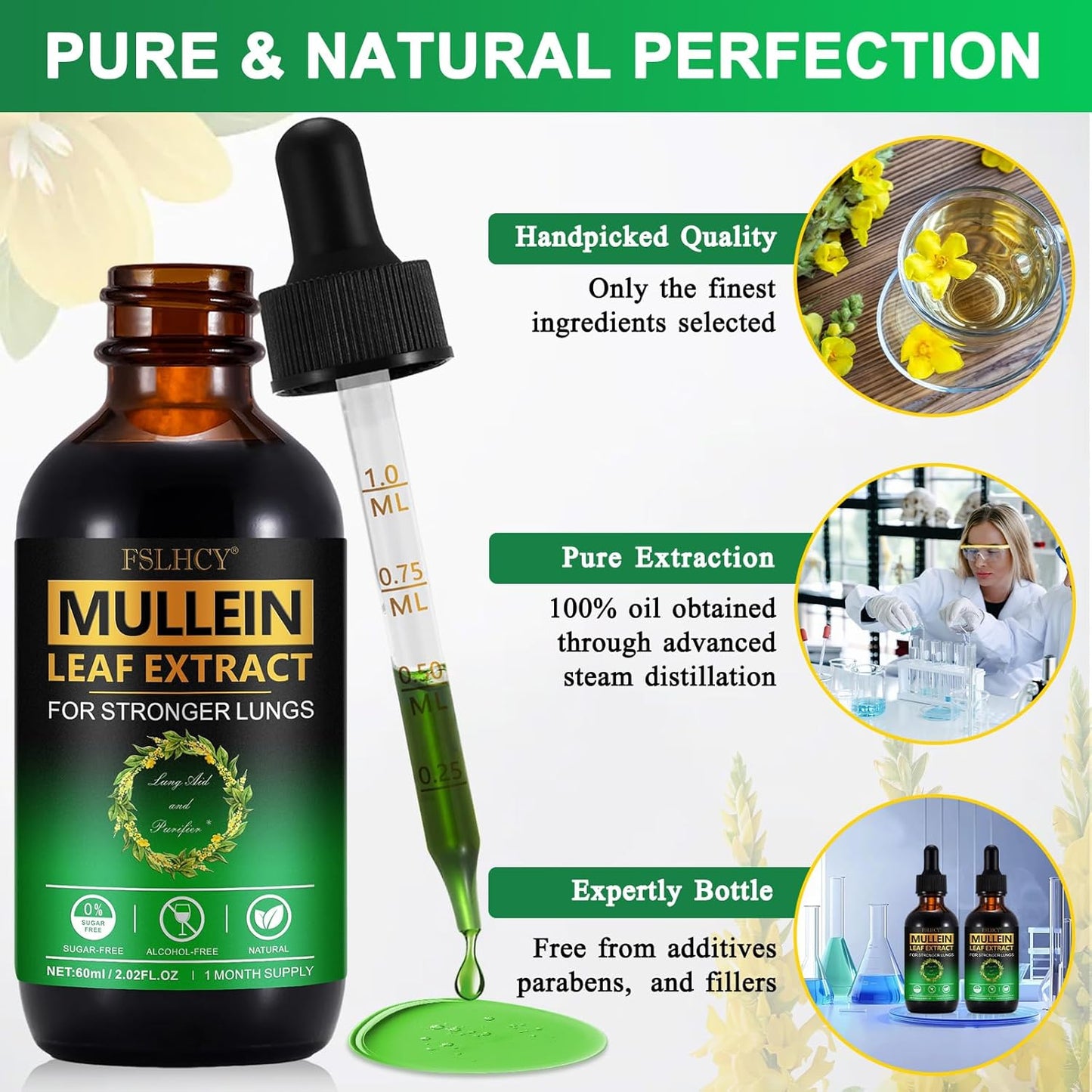 120ML Natural Mullein Leaf Extract Drops for Lung Health and Immune Support