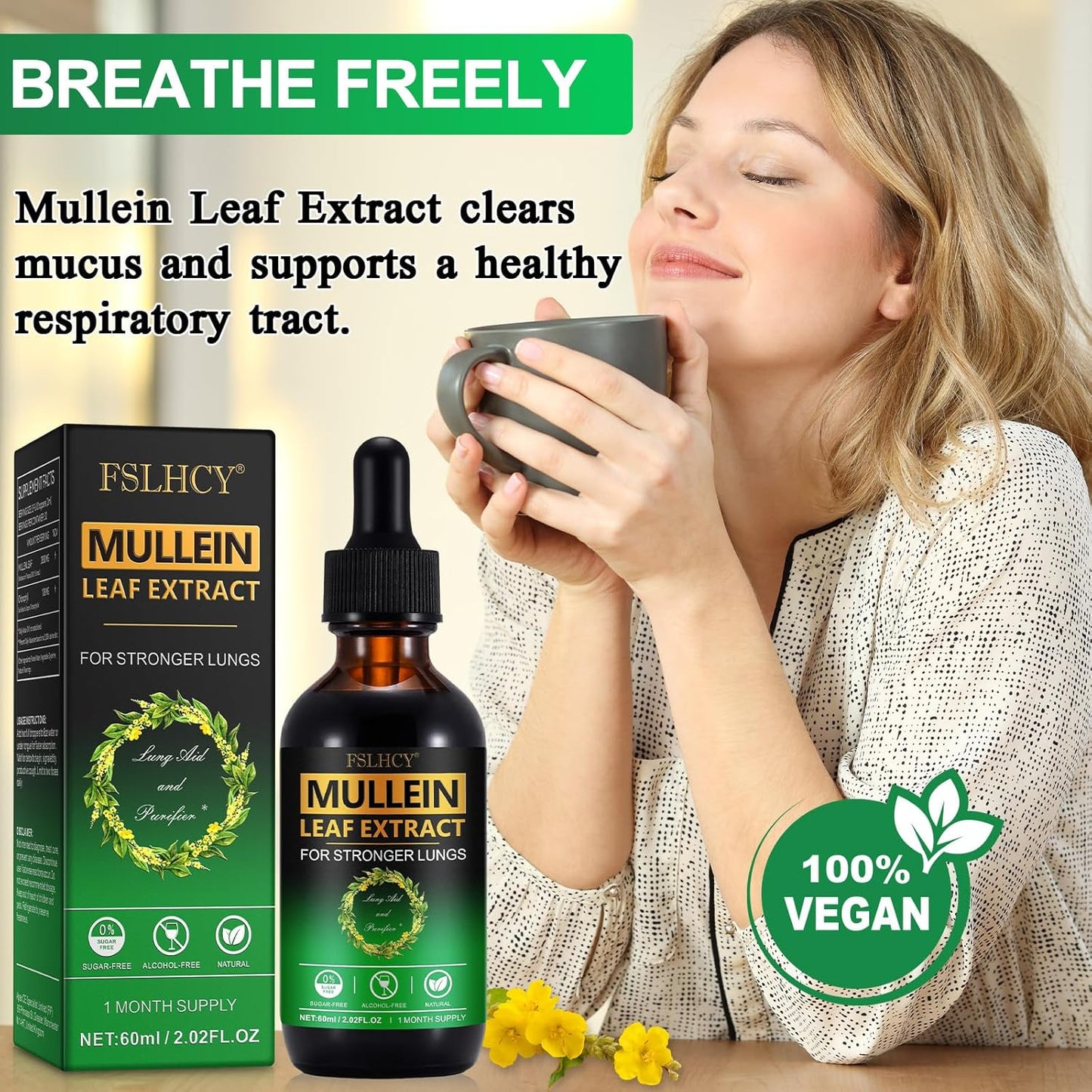 120ML Natural Mullein Leaf Extract Drops for Lung Health and Immune Support