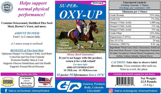 12.5 lb SU-PER Oxy-Up Performance Horse Supplement with Wheat Germ Extract, B-Complex, Magnesium for Stamina and Endurance - 6 Month Supply