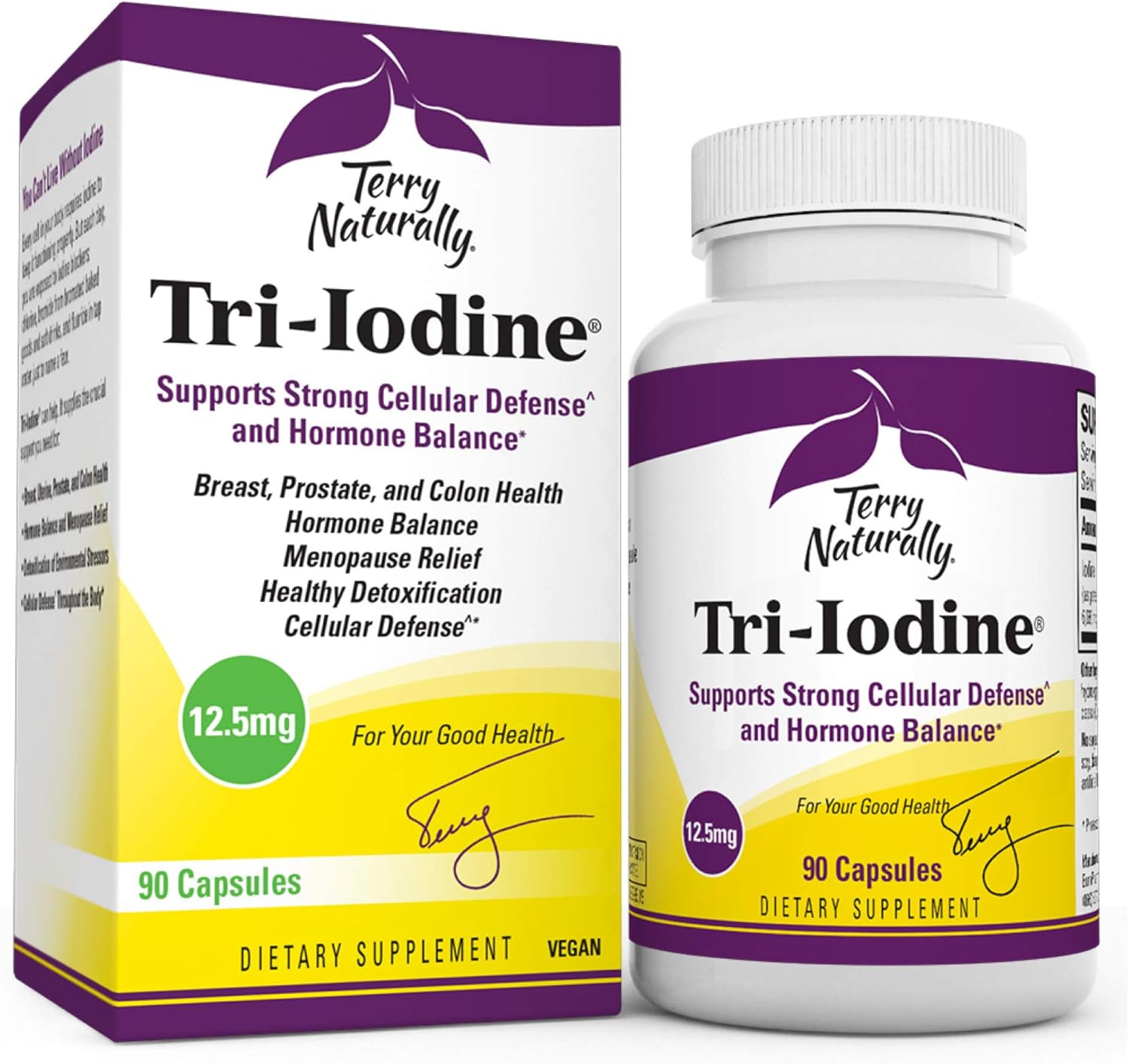 12.5 mg Tri-Iodine Capsules - 12500 mcg Iodine for Hormone Balance - Supports Breast & Prostate Health - Vegan, Non-GMO - 90 Servings
