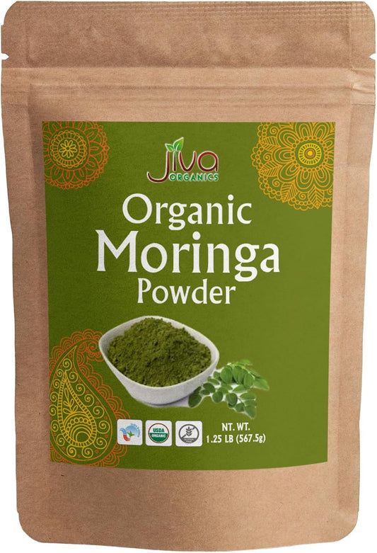 1.25LB Bulk Bag of Jiva Organics Moringa Powder - Organic Moringa Oleifera Leaf Powder for Immune Support and Healthy Hair - Superfoods for Moringa Tea and Drinks - Vegan and India Grown