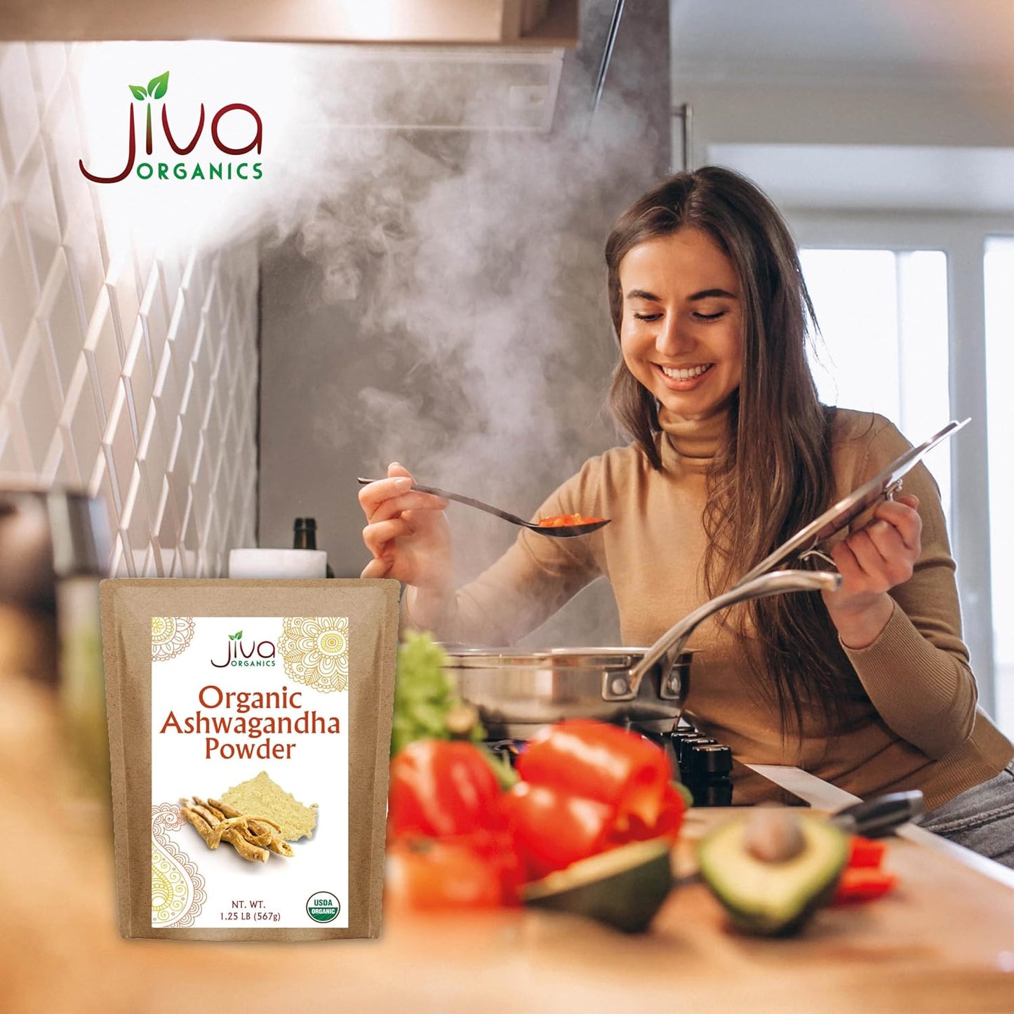 1.25lb Jiva Organics Ashwagandha Root Powder - Raw, Pure, Non-GMO, Lab Tested (20oz)