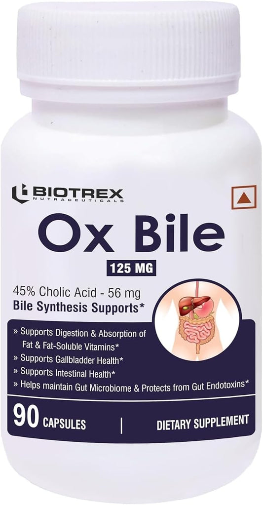 125mg Pub OX Bile Extract with 45% CHOLIC Acid for Gallbladder & Digestive Health - 90 Capsules, Gluten Free & Non-GMO