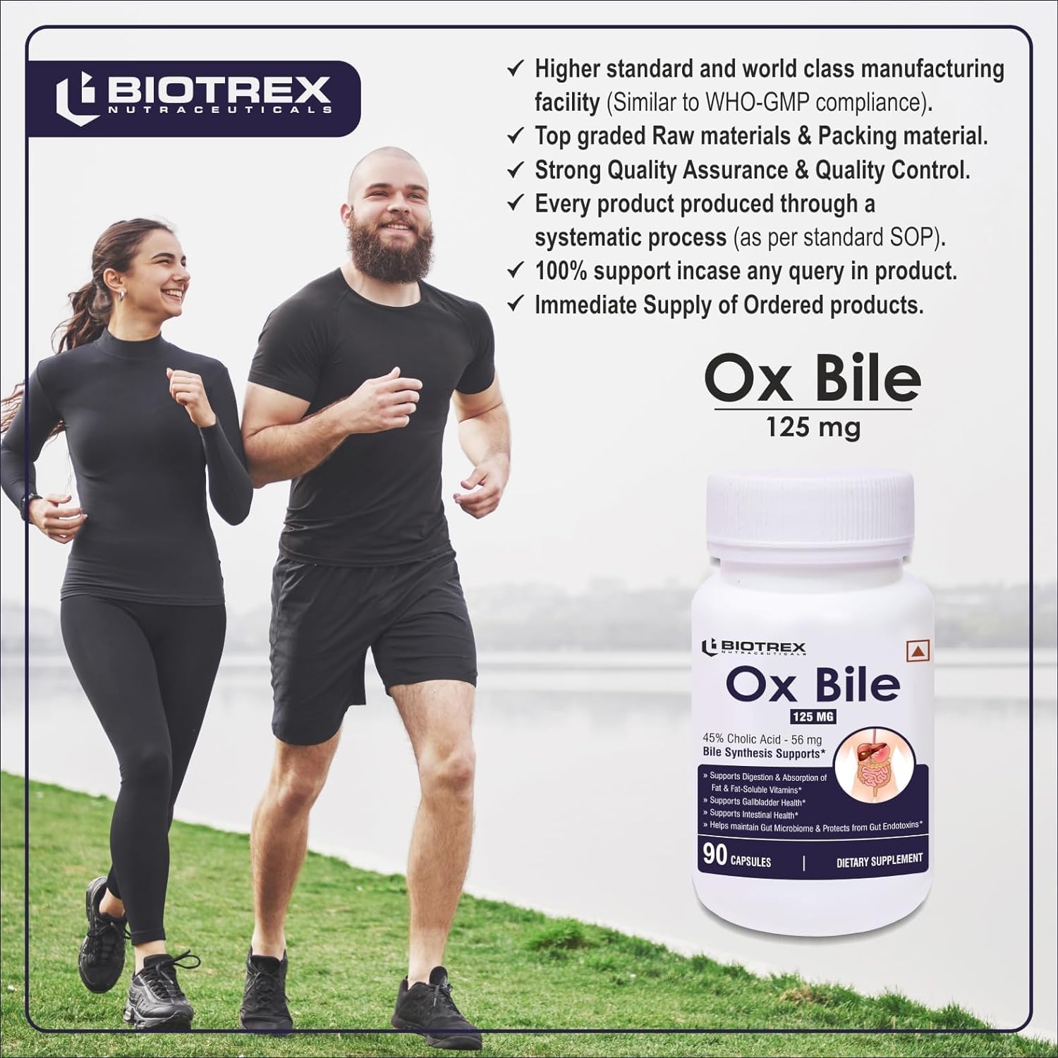 125mg Pub OX Bile Extract with 45% CHOLIC Acid for Gallbladder & Digestive Health - 90 Capsules, Gluten Free & Non-GMO